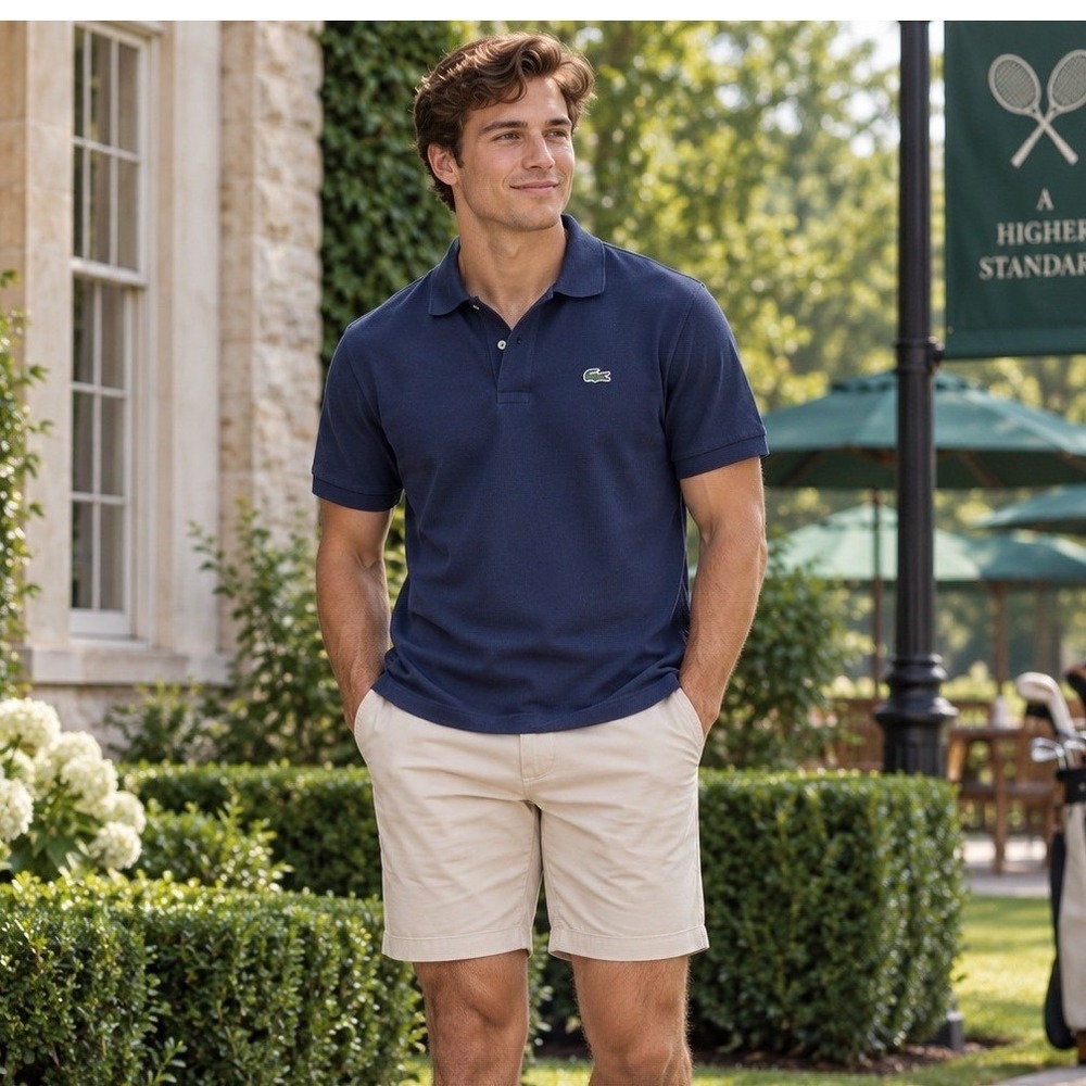 Lacoste Men's Large Classic Fit Navy Blue Polo Shirt Crocodile Logo